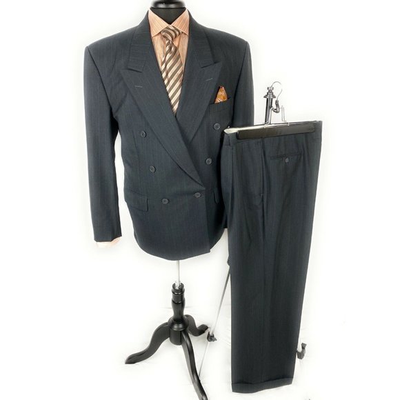 Yves Saint Laurent Suits Blazers Yves Saint Laurent Mens Double Breasted Wool Suit Pinstripe Charcoal Size 44 Poshmark